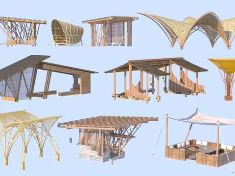  新中式景观亭 廊架3d模型 