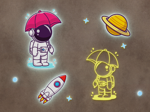  儿童壁灯卡通宇航员手持雨伞火箭行星3d模型下载 创意星星装饰室内灯饰 