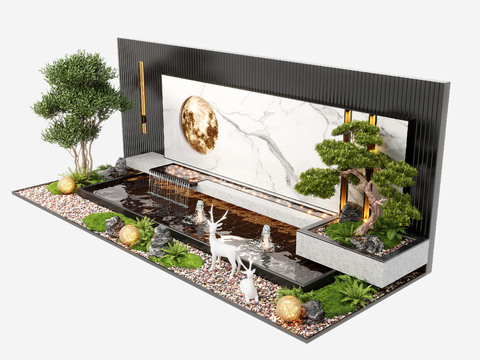  新中式水景墙 喷泉 跌水小品3d模型 