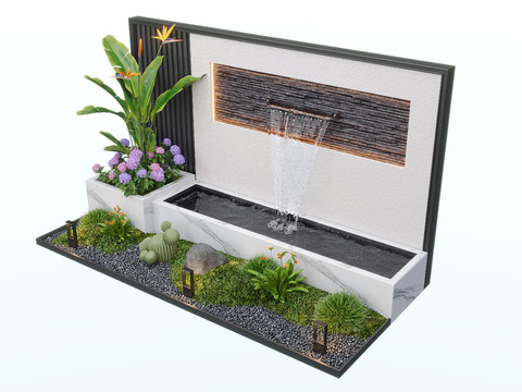  现代水景墙 喷泉 水池小品3d模型 