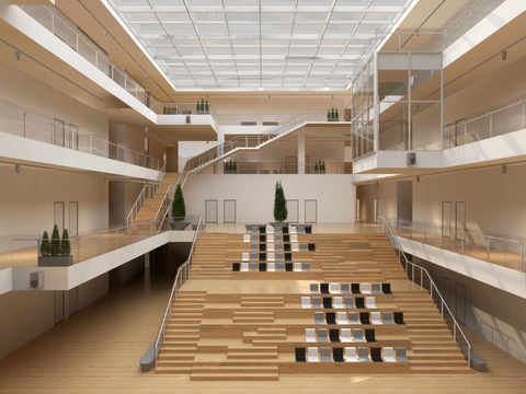  现代学校图书馆 阅读区3d模型 