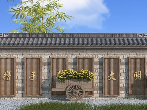  新中式景墙 户外景墙 古建景墙3d模型 