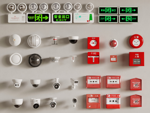  消防设备 监控 烟雾器 安全出口 指示牌3d模型 