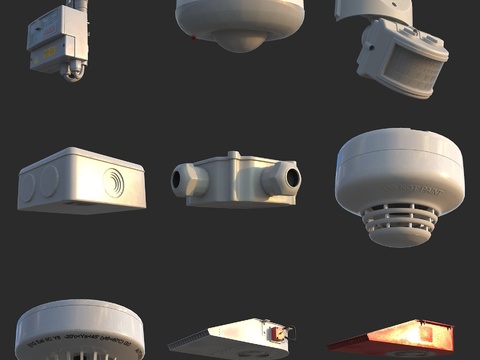  消防设备 报警器 警示器 烟感器3d模型 