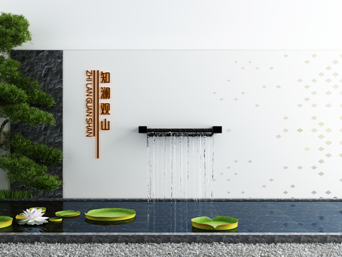  景观小品 流水景墙 荷花池3d模型 