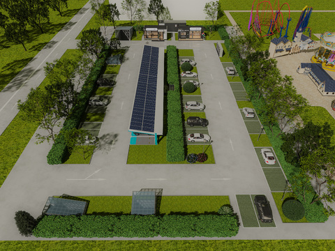  户外停车场3d模型 