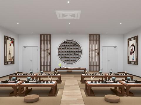  新中式茶道培训 茶文化教室3d模型 