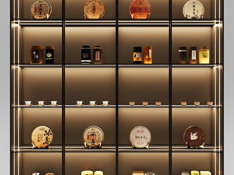  新中式茶具 茶叶罐 茶饼 茶杯3d模型 