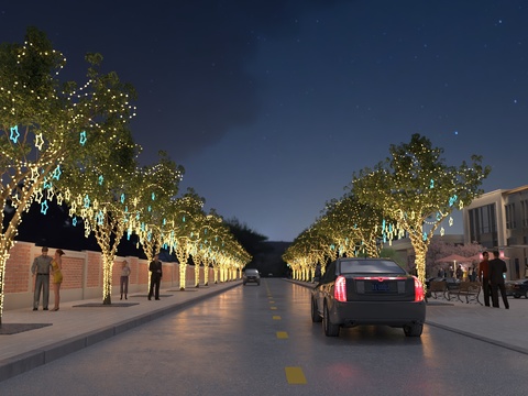  道路景观 街道夜景3d模型 