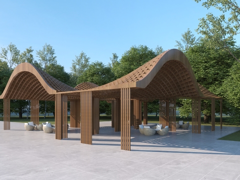  现代异形景观亭 景观廊架3d模型 