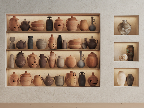  侘寂风陶土罐3d模型 