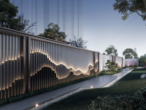  新中式景墙 山水景墙 庭院景墙3d模型 