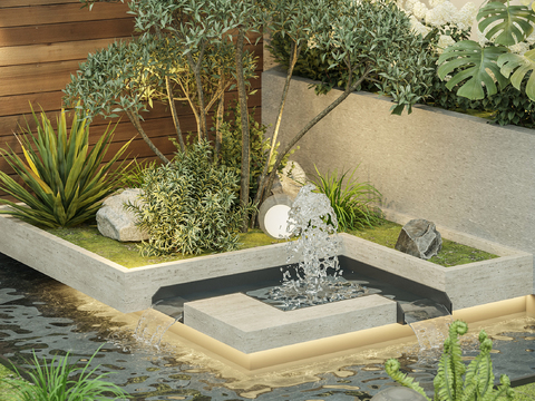  景观小品 喷泉流水3d模型 