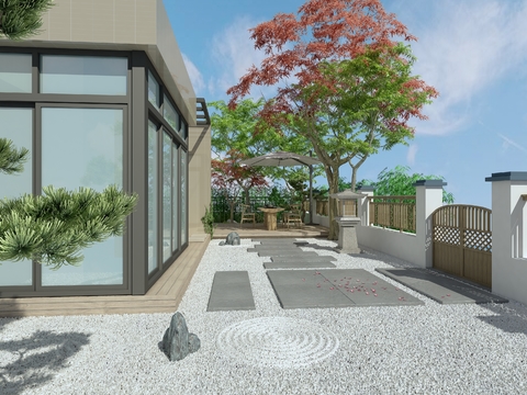  新中式 庭院景观3d模型 