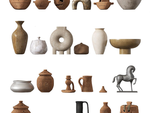  侘寂陶瓷 陶罐 花瓶 器皿3d模型 