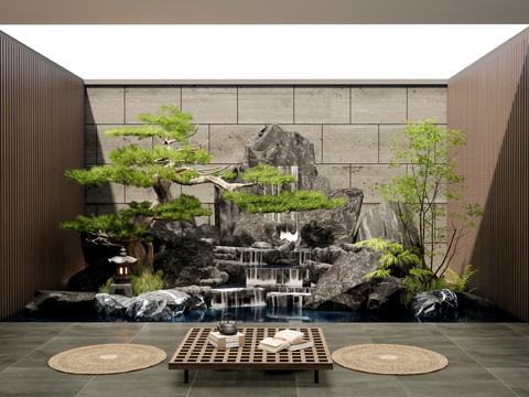  新中式假山水景3d模型 