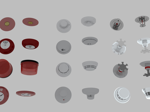  消防器材 烟感器 警报器 喷水器3d模型 