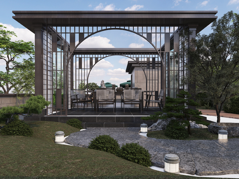  新中屋顶庭院3d模型 