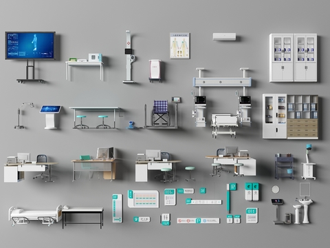  医疗器材 急诊床 测量器 轮椅3d模型 