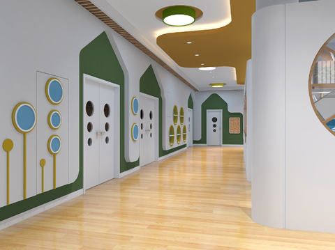  现代幼儿园走廊 过道3d模型 