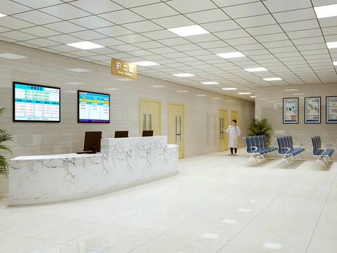  现代医院 等候区3d模型 