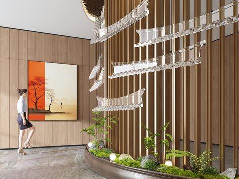  室内景观 大堂造景3d模型 