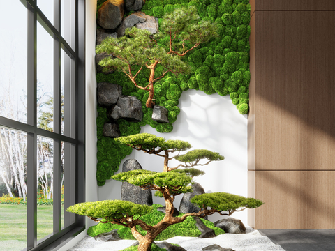  新中式室内景观 苔藓造景3d模型 