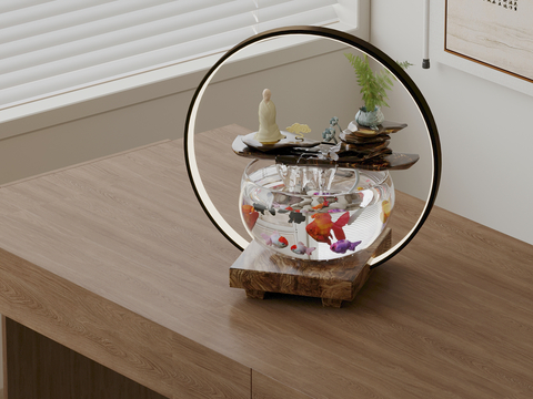  新中式鱼缸3d模型 