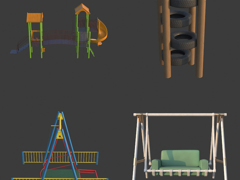  游乐设施 蹦床 滑梯 秋千椅3d模型 