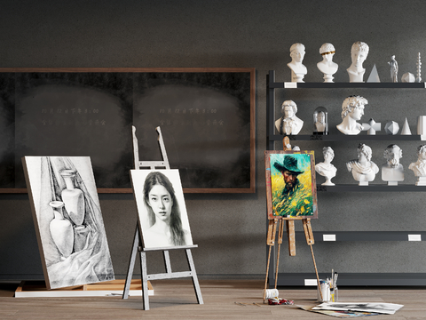  画架 画板 画具 石膏人像雕塑3d模型 