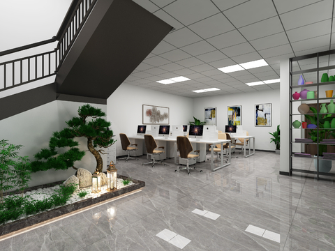  公共办公区 办公室3d模型 