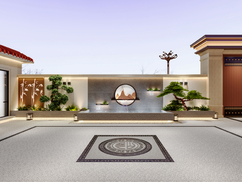  新中式庭院水景 庭院景观3d模型 