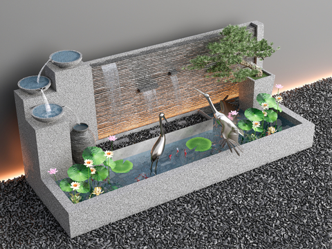  新中式庭院小品3d模型 