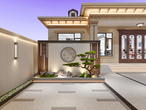  新中式庭院景观3d模型 