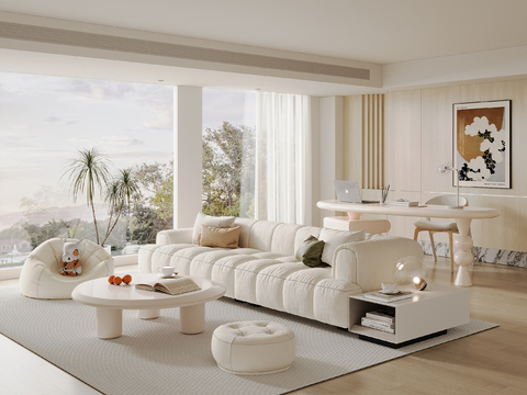  奶油风客餐厅3d模型 