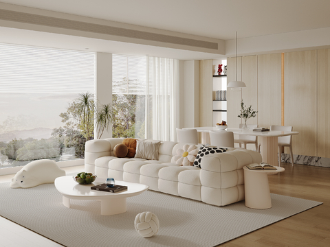  奶油风客餐厅3d模型 