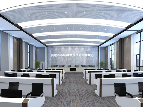  现代监控室 指挥室3d模型 