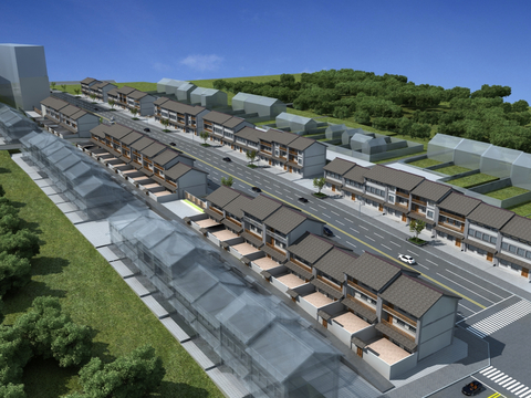  古镇鸟瞰 自建房3d模型 