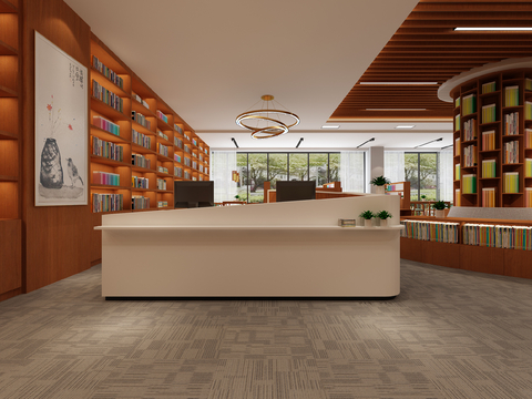  现代图书馆 书吧前台3d模型 