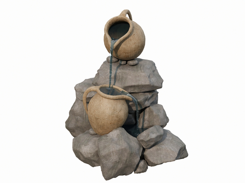  新中式陶罐流水3d模型 