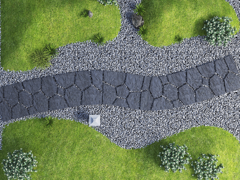  现代石头汀步 石阶 碎石路3d模型 