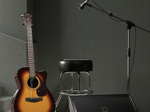  乐器 吉他 麦克风3d模型 