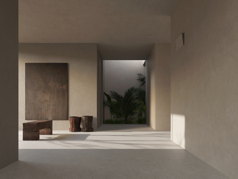  侘寂酒店走廊 过道3d模型 