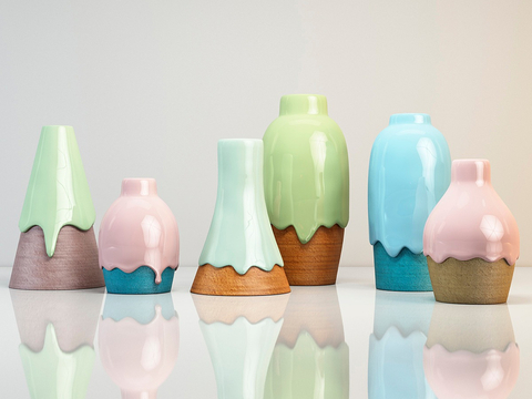  马卡龙色花瓶 陶罐 器皿3d模型 