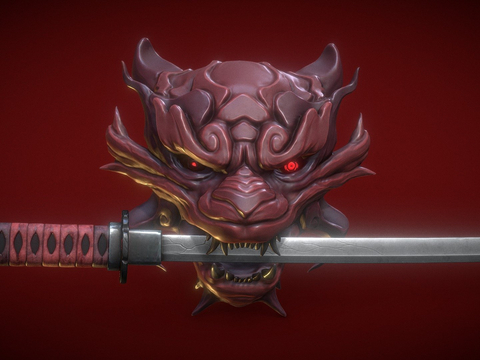  动漫鬼面具 武士刀3d模型 