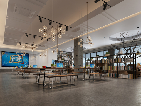  现代图书馆 书吧 阅读室3d模型 