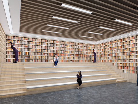  阶梯图书馆 书吧3d模型 