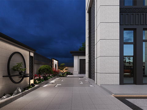  新中式庭院景观 别墅庭院3d模型 