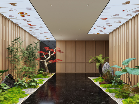  新中式过道 室内造景3d模型 