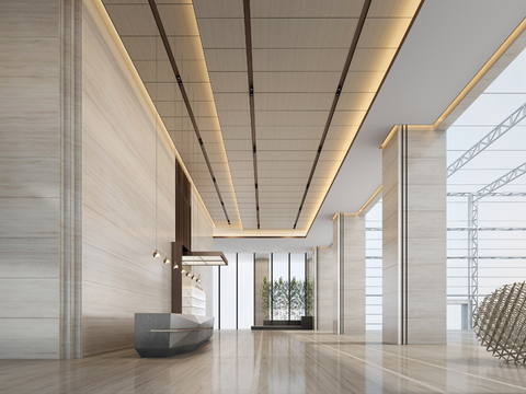  现代公司大堂 商务大厅3d模型 